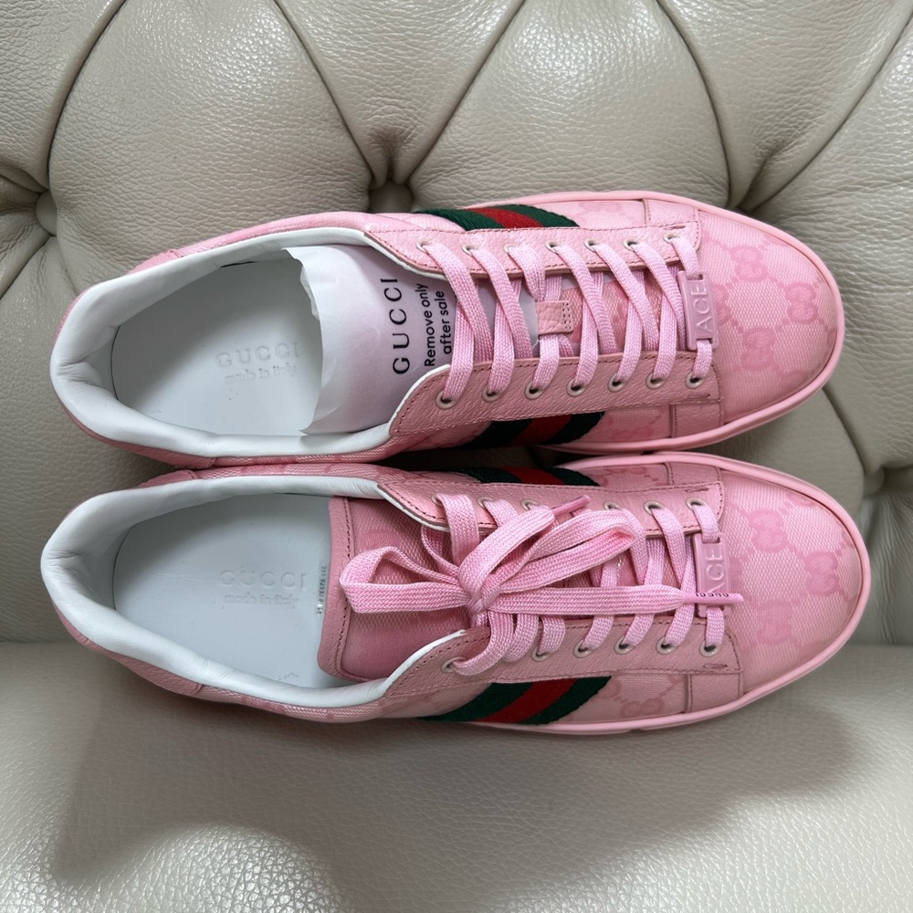 New Gucci PINK Lace-Up Sneakers Shoes - Picture 9 of 11
